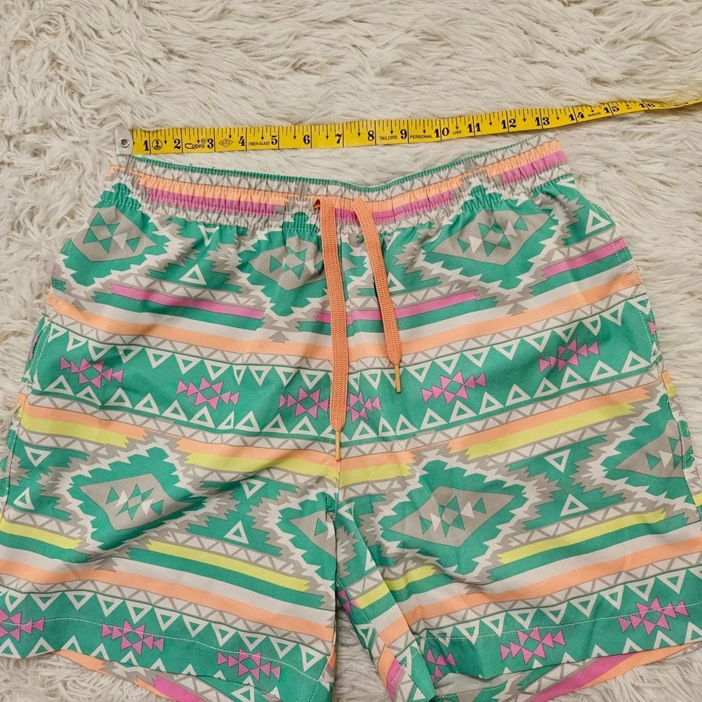 Chubbies Mens Swim Trunks Teal Pastel Neon Tribal Aztec Retro Print Sz S‎